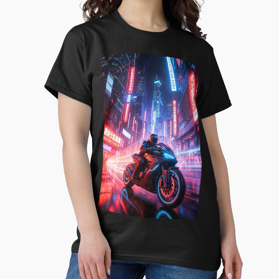 Cyberpunk Neon Speed Demon – Futuristic Motorcycle Chase in Japanese Night City by RadaQueen T-Shirts, Hoodie,... (Image 2)