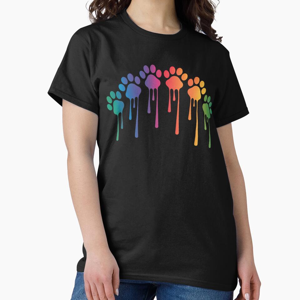 Rainbow Dripping Paw Prints Colorful Dog Cat Lover Pride Pet Art T-Shirts, Hoodie, Sweatshirt