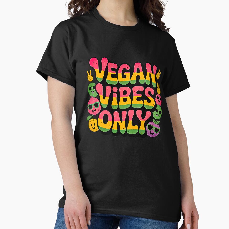 Vegan Vibes Only Retro World Vegan Day Design by Amanda's Factory T-Shirts, Hoodie, Sweatshirt | BlankRebels.com (Image 2)