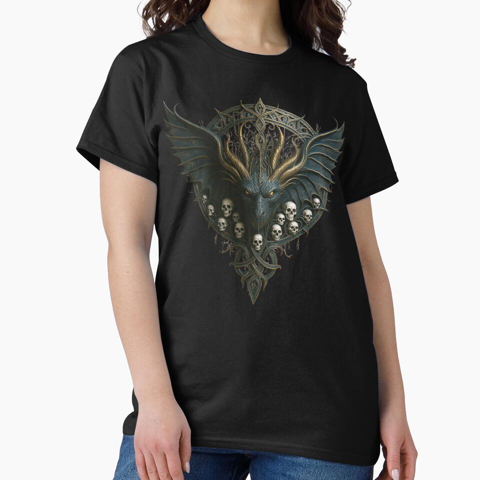 Viking Dragon Head with Skulls for Halloween and Gothic Apparel, Celtic Knot Wall Art, Norse Mythology... (Image 2)