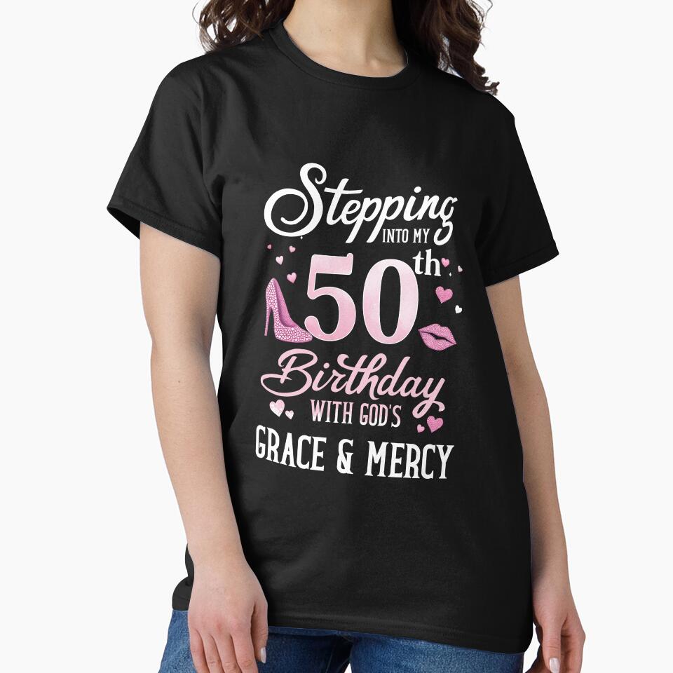 stepping into my 50th birthday heels and grace women glitter by dannybel T-Shirts, Hoodie, Sweatshirt (Image 2)