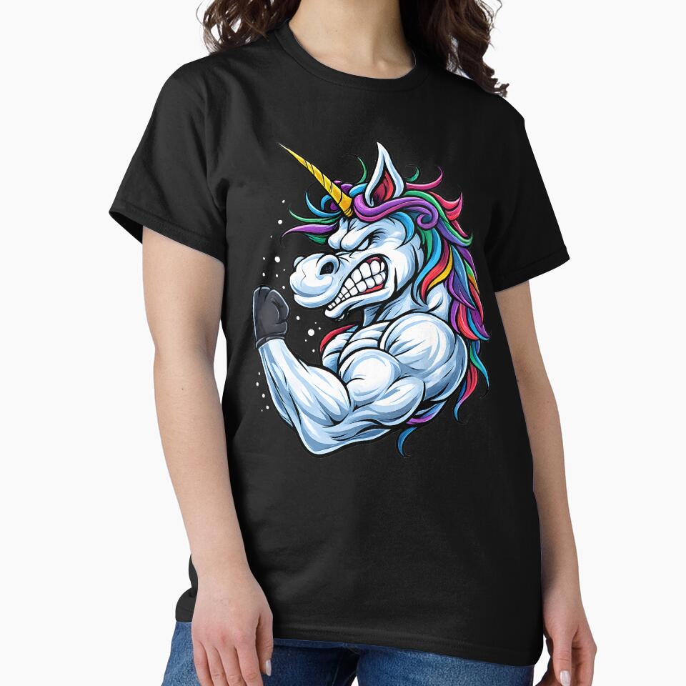 Angry Muscular Unicorn Boxing Gym Fitness Rainbow Mascot Art by DrawHandArt T-Shirts, Hoodie, Sweatshirt (Image 2)