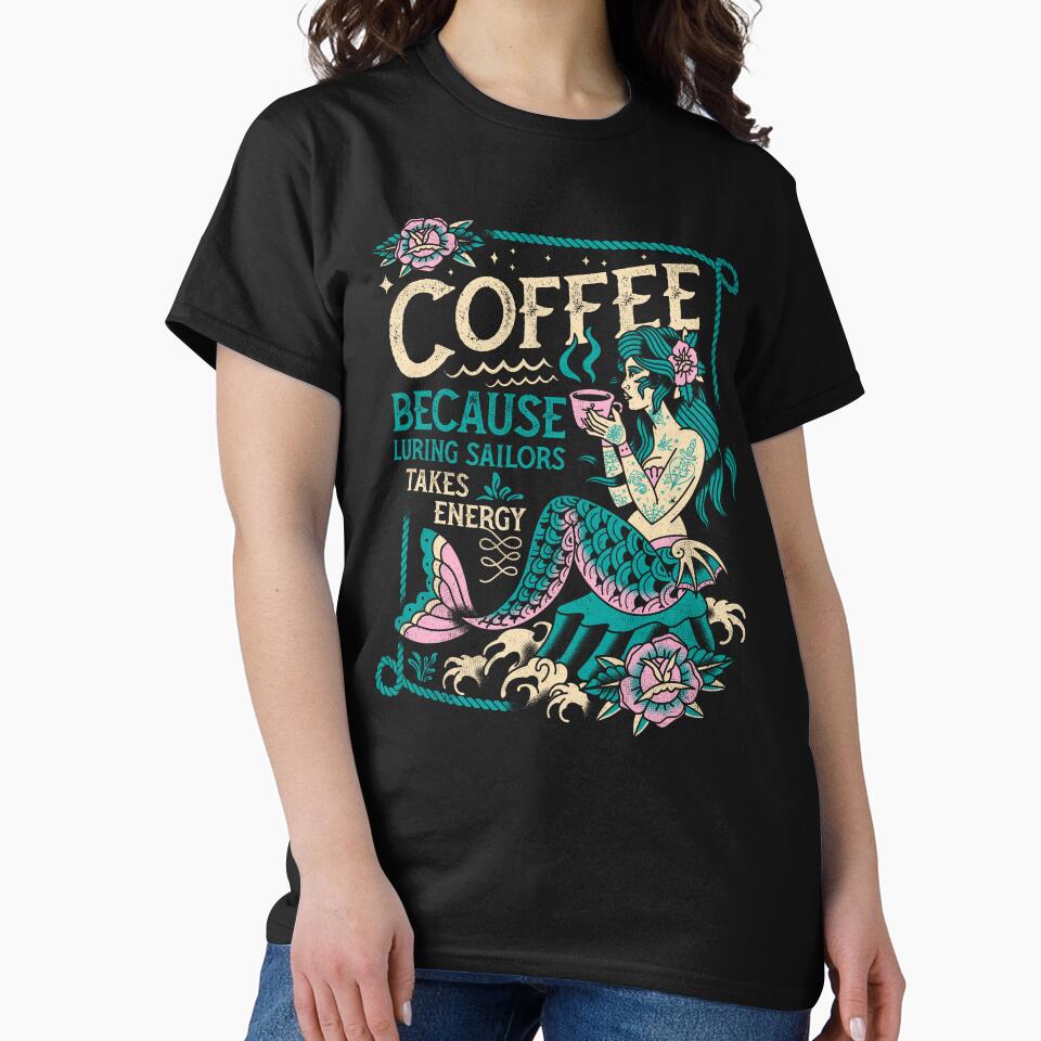 Mermaids & Coffee - Vintage Distressed Tattoo by Nemons T-Shirts, Hoodie, Sweatshirt | BlankRebels.com (Image 2)