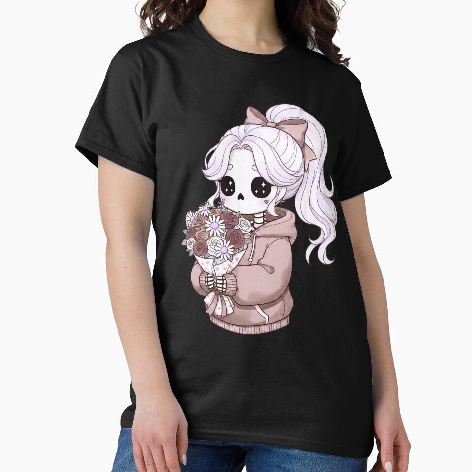 Skeleton Girl with Flowers | Cute Kawaii Gothic Romance Valentine’s Design by ColorSplash123 T-Shirts, Hoodie,... (Image 2)