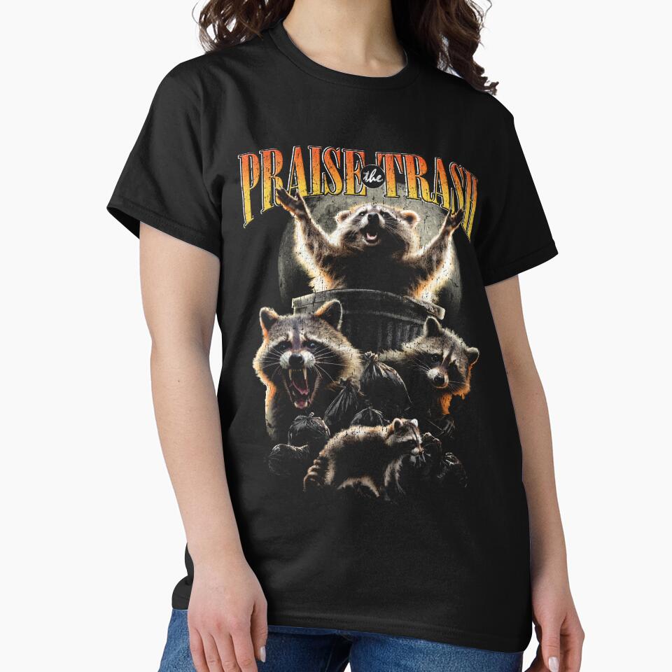 Praise The Trash Raccoon Vintage 90's Bootleg HipHop Aesthetics Street Cat by vomaria