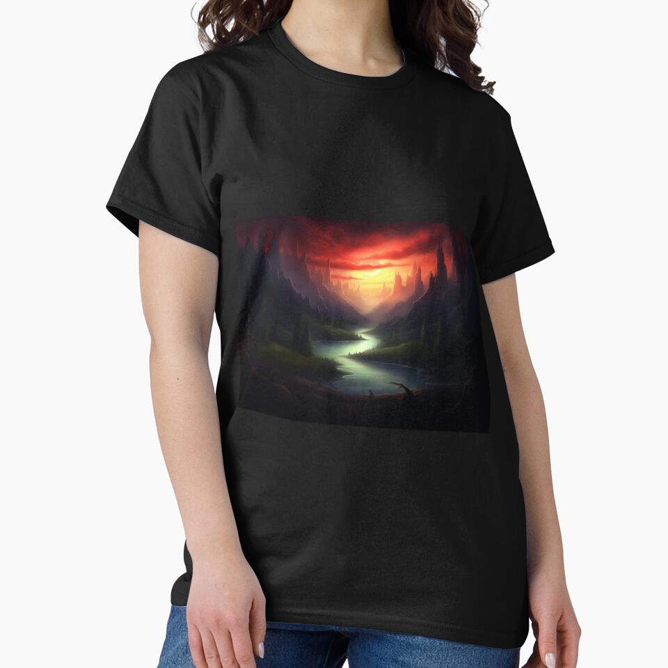 Dark Fantasy Landscape - Red Sunset by Fantasy Masterpiece T-Shirts, Hoodie, Sweatshirt | BlankRebels.com (Image 2)