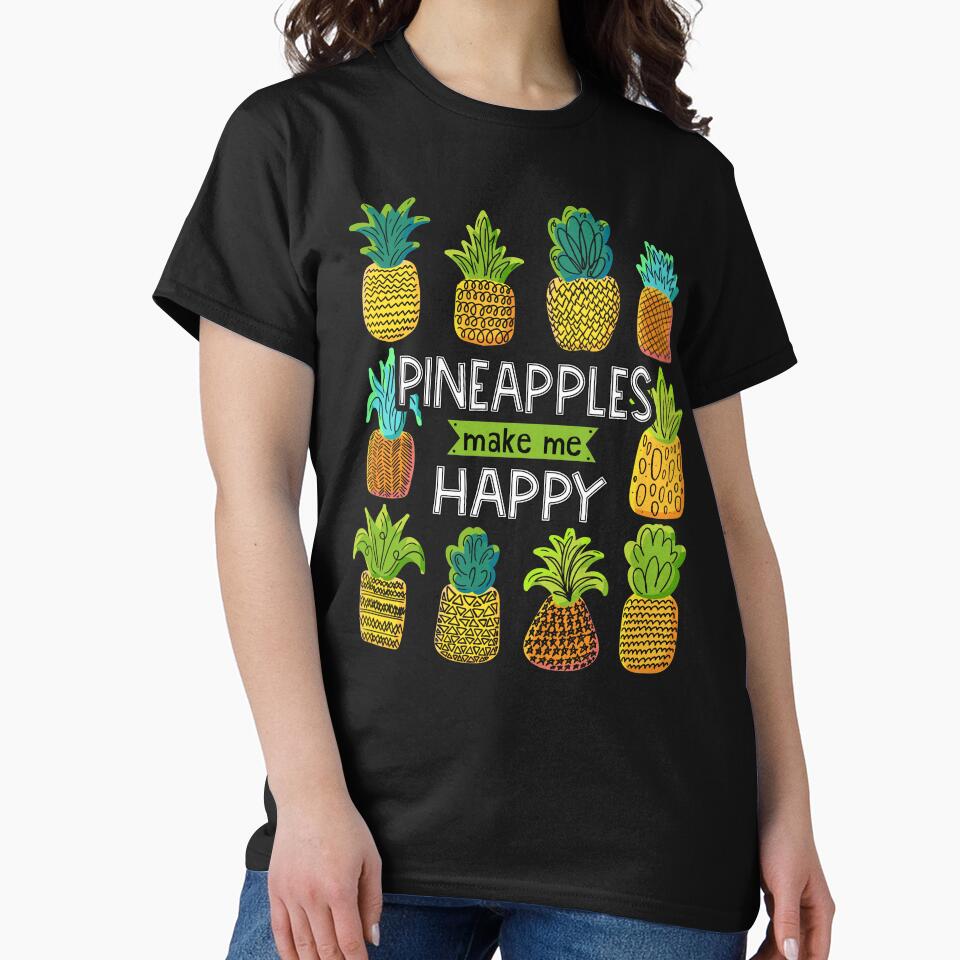Pineapples Make Me Happy, Summer Tropical Fruit Doodles by creative321 T-Shirts, Hoodie, Sweatshirt (Image 2)