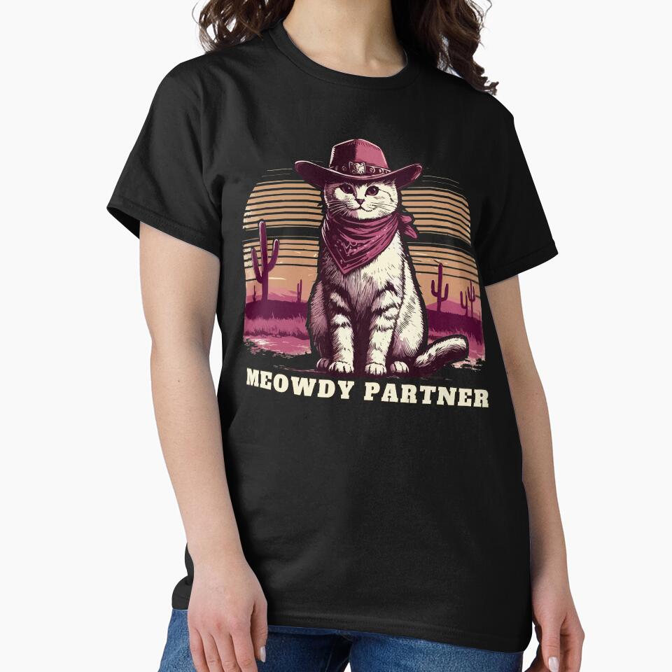 Meowdy Partner Cowboy Cat Desert Landscape Vintage by TomFrontierArt T-Shirts, Hoodie, Sweatshirt | BlankRebels.com (Image 2)