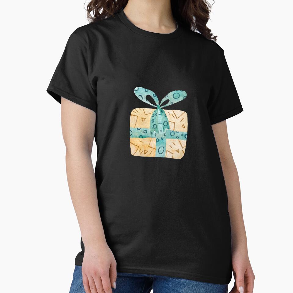 Gift box yellow textured pencil watercolor sketch black by Yana Mustafina | Boho Soulful Designs T-Shirts,... (Image 2)