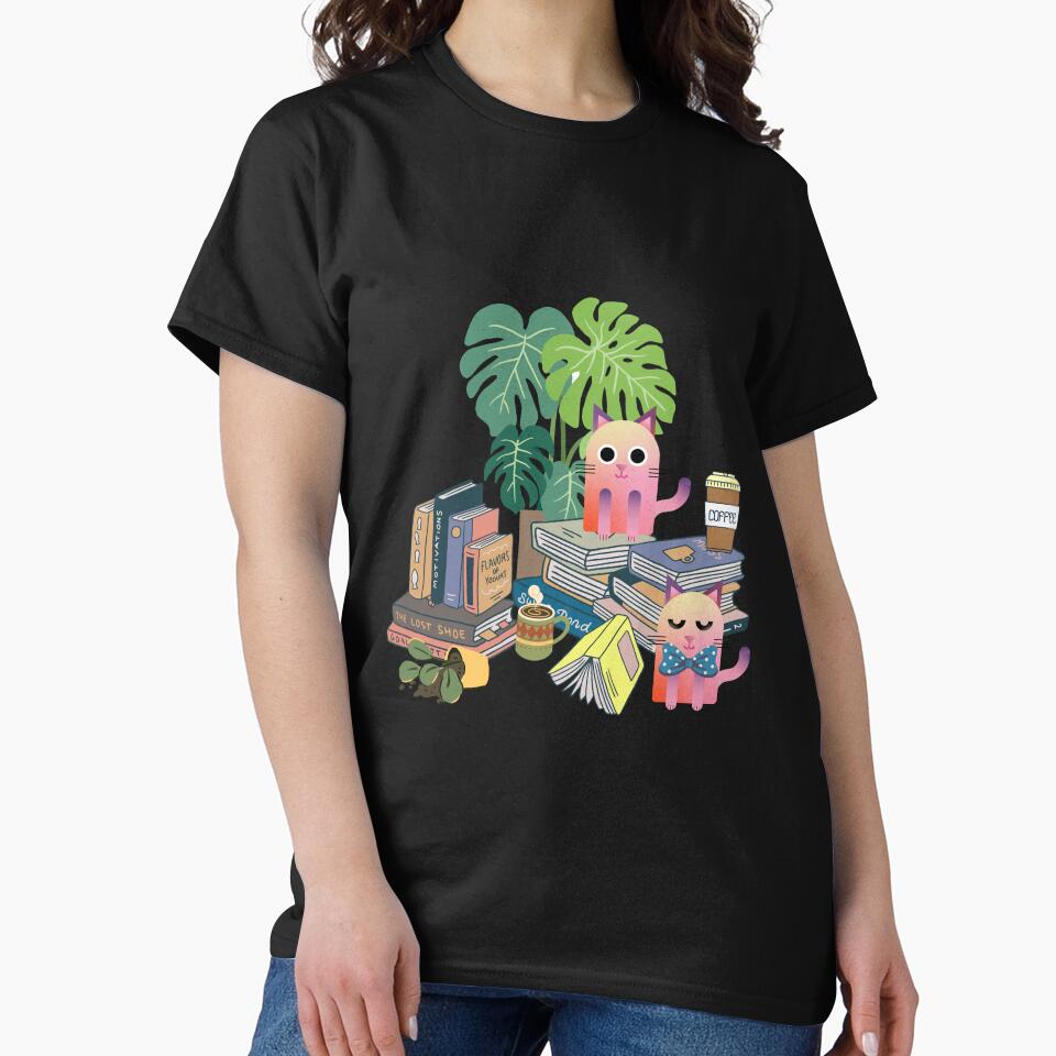 Books And Coffee And Cats by ichirochen T-Shirts, Hoodie, Sweatshirt | BlankRebels.com (Image 2)