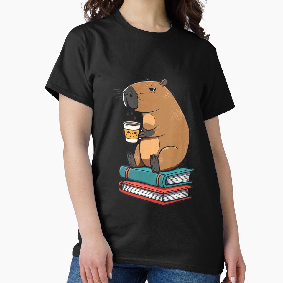 Cute Capybara Drinking Coffee – Relaxed Animal Illustration T-Shirts, Hoodie, Sweatshirt