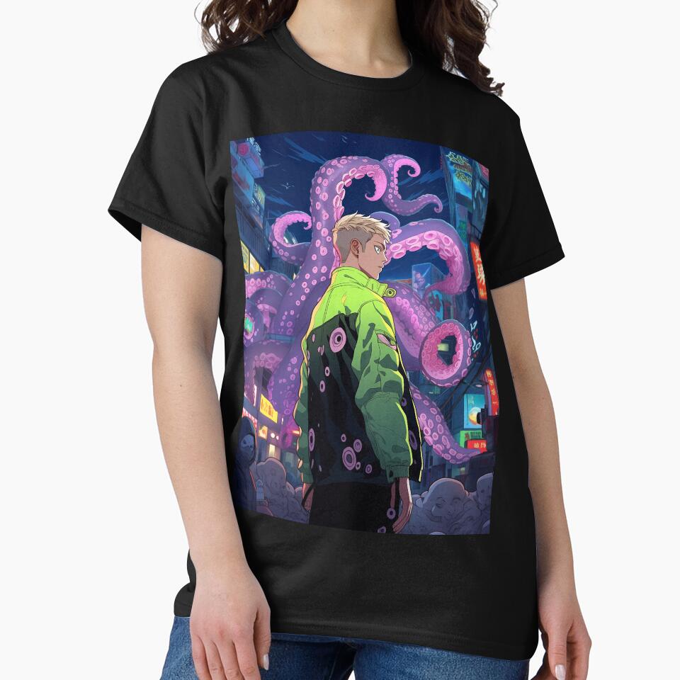 New Monster anime boy in cyberpunk city with tentacles portrait art by TheArtistOf2022 T-Shirts, Hoodie, Sweatshirt (Image 2)