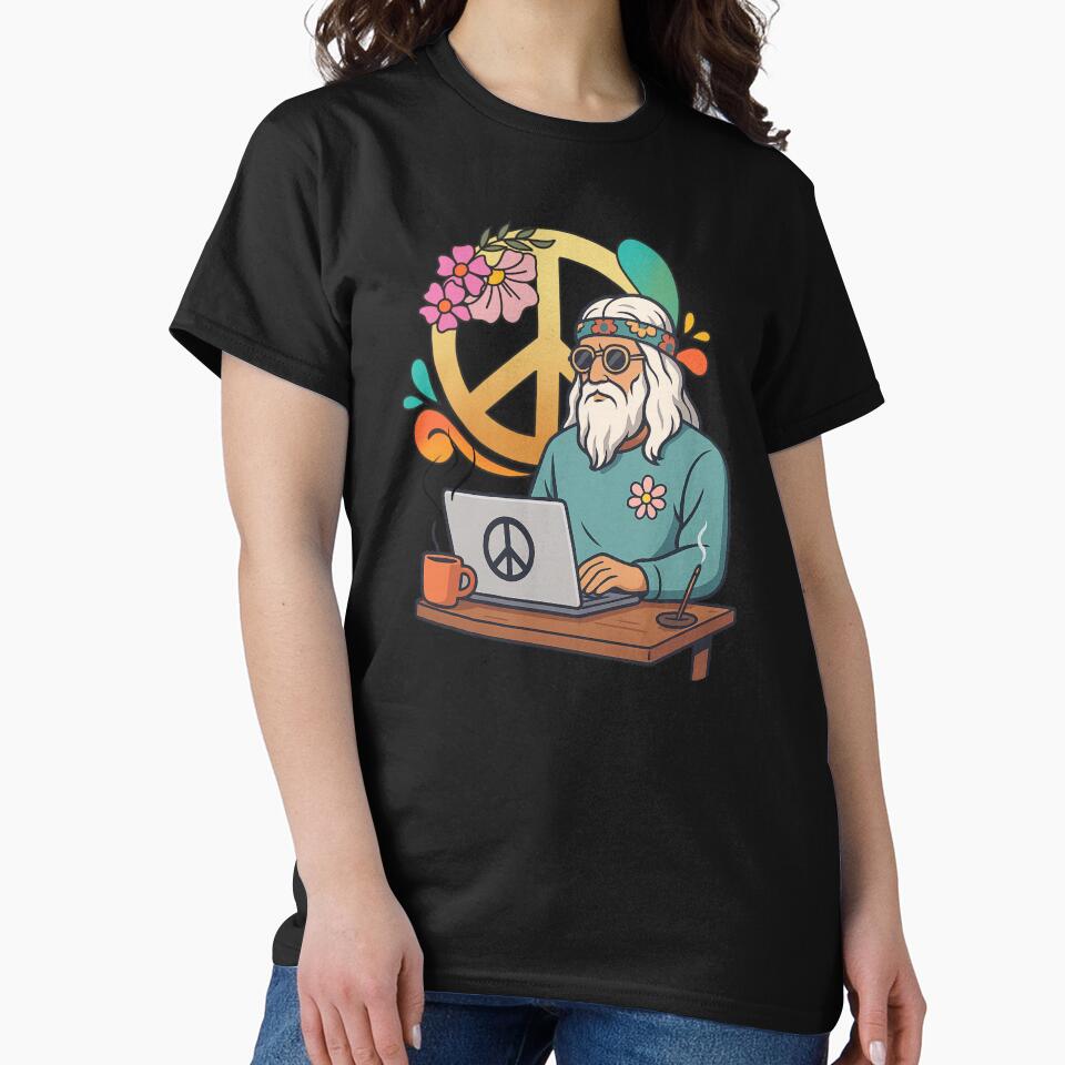 Elderly White Hippie Programmer – Retro Tech Peace Humor Design by Lunaria Arts T-Shirts, Hoodie, Sweatshirt (Image 2)