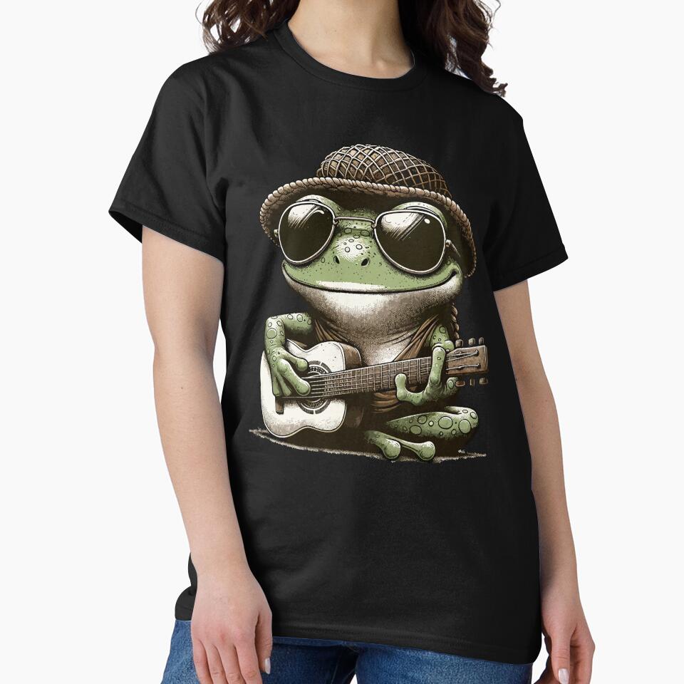Cute Cottagecore Aesthetic Frog Playing Guitar Vintage Graphic by Dapper-Art T-Shirts, Hoodie, Sweatshirt (Image 2)