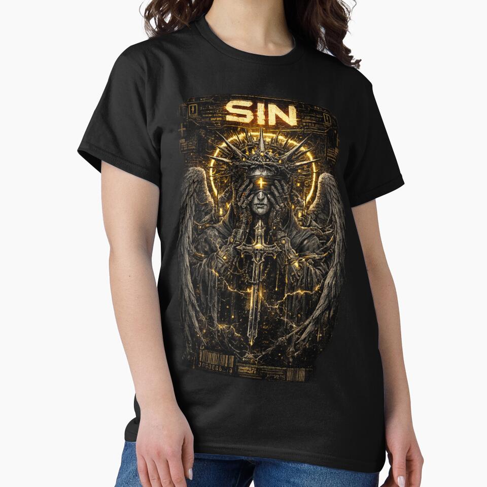 Cyberpunk Angel Warrior – Dark Gothic Celestial Tech Art by CarabelElements T-Shirts, Hoodie, Sweatshirt (Image 2)