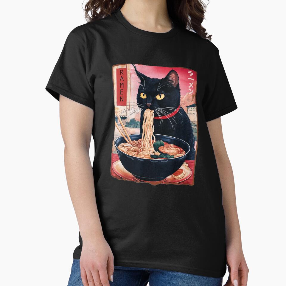 Black Cat Slurping Ramen Japanese Style Noodle by titanlevi