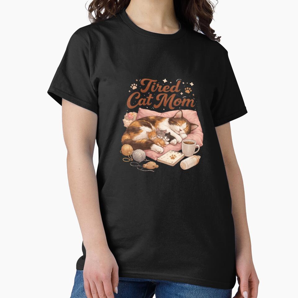 Tired Cat Mom Aesthetic Sleeping Cat Design | Cute Cat Lover Illustration by Sanika arts T-Shirts, Hoodie,... (Image 2)