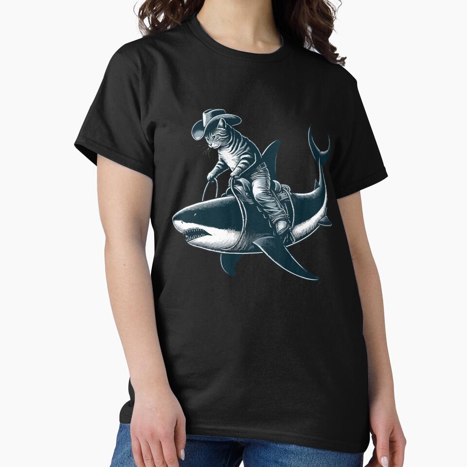 Meowdy Texas Cowboy Rodeo Cat Ride On Shark by TomFrontierArt T-Shirts, Hoodie, Sweatshirt | BlankRebels.com (Image 2)
