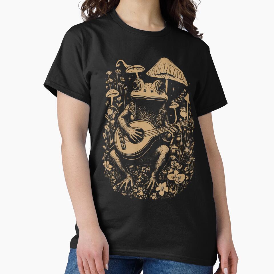 Cottagecore Frog With Acoustic Guitar Mushroom Aesthetic by bonurasuliaj T-Shirts, Hoodie, Sweatshirt (Image 2)