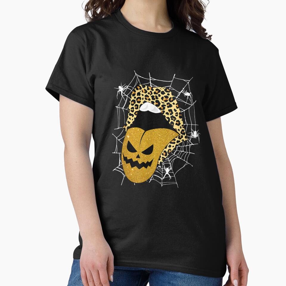 Classic Leopard Lips Horror Pumpkin Tongue Funny Halloween by Jonahjimenez T-Shirts, Hoodie, Sweatshirt (Image 2)