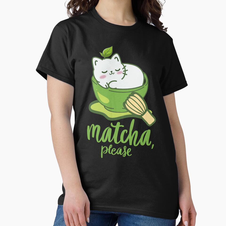 Matcha Please Cute Cat Illustration by TheBeeKindSpace T-Shirts, Hoodie, Sweatshirt | BlankRebels.com (Image 2)