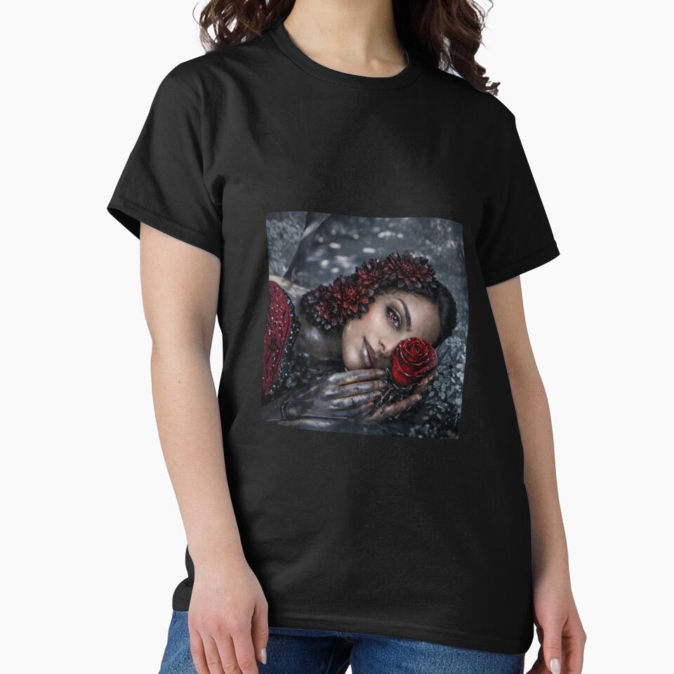 Crimson Awakening – Dark Gothic Floral Portrait with Red Rose by origin-arthouse T-Shirts, Hoodie, Sweatshirt (Image 2)