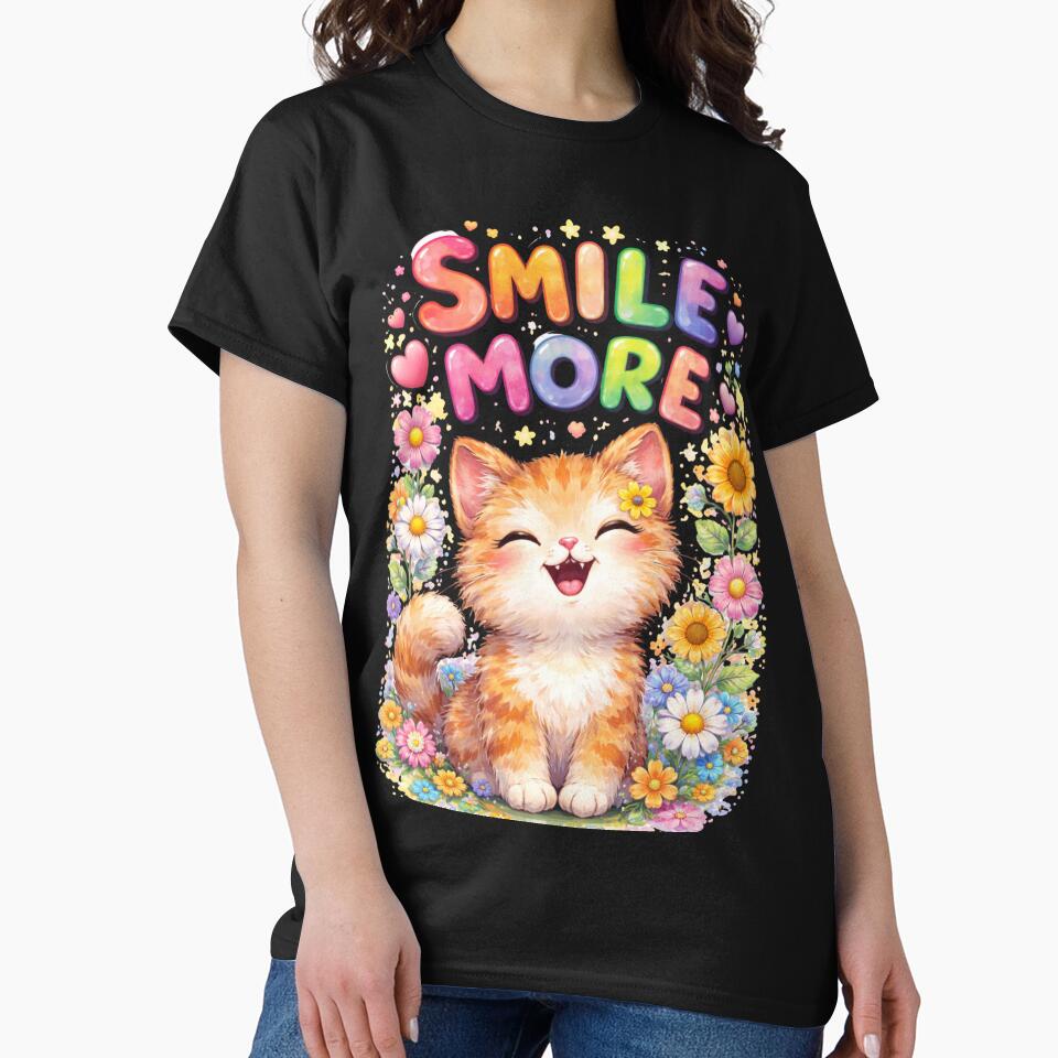 Smile More – Cute Cat Positive Quote by ArtsBorn2Create