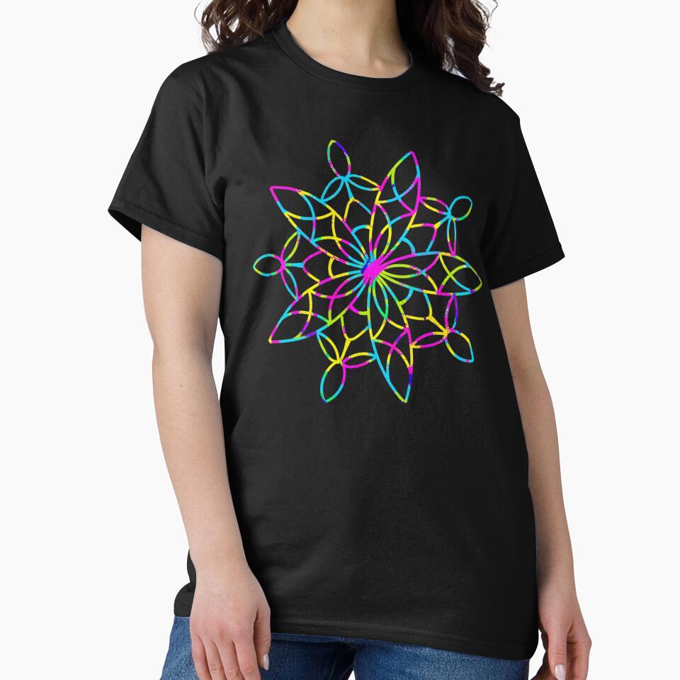 Multicoloured mandala on black background by Starlett Designs