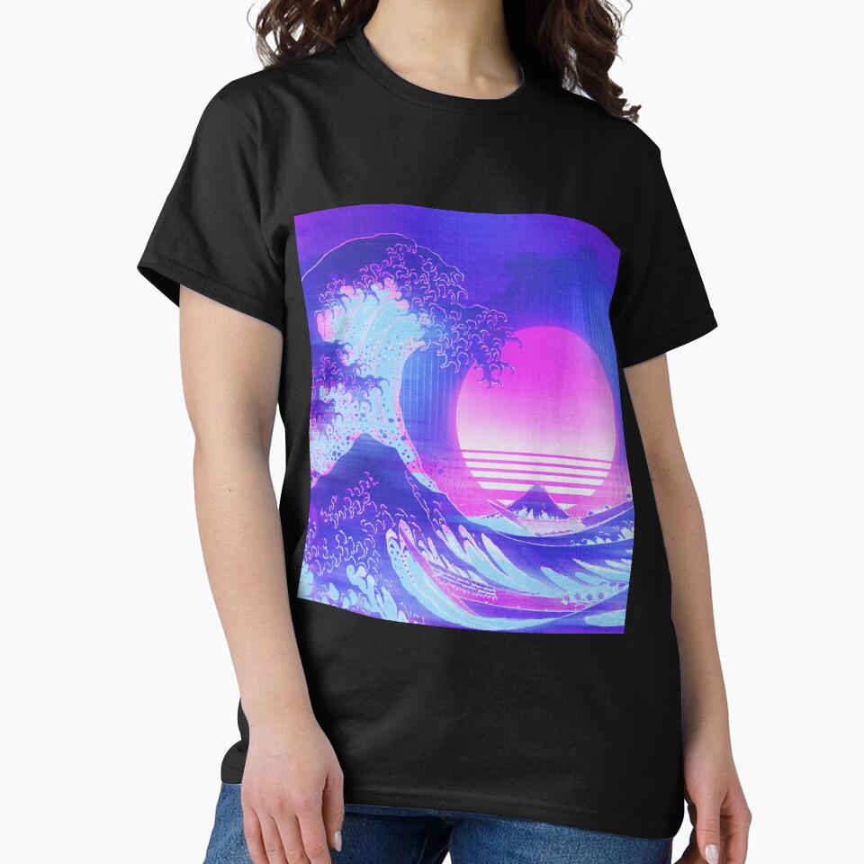 Aesthetic Great Wave Off Kanagawa Retro Vaporwave by ind3finite T-Shirts, Hoodie, Sweatshirt | BlankRebels.com (Image 2)