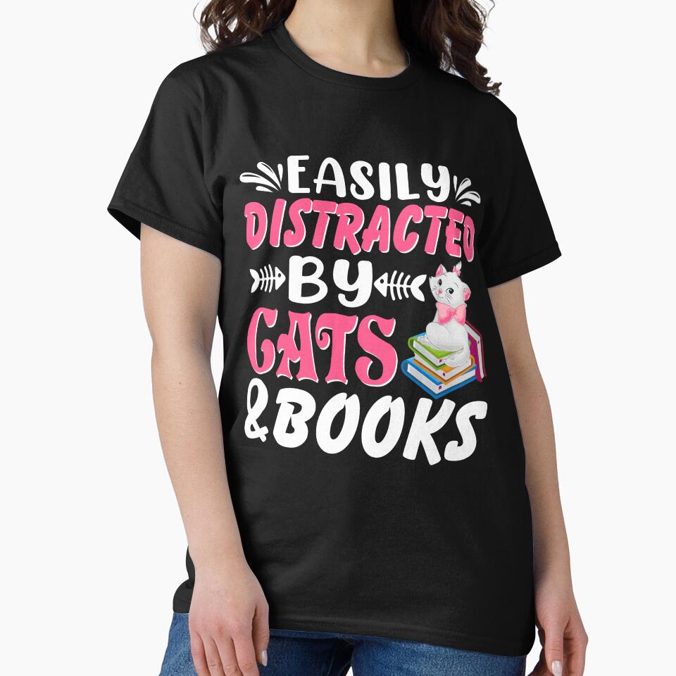 Distracted by Cats and Books by 808Designs T-Shirts, Hoodie, Sweatshirt | BlankRebels.com (Image 2)
