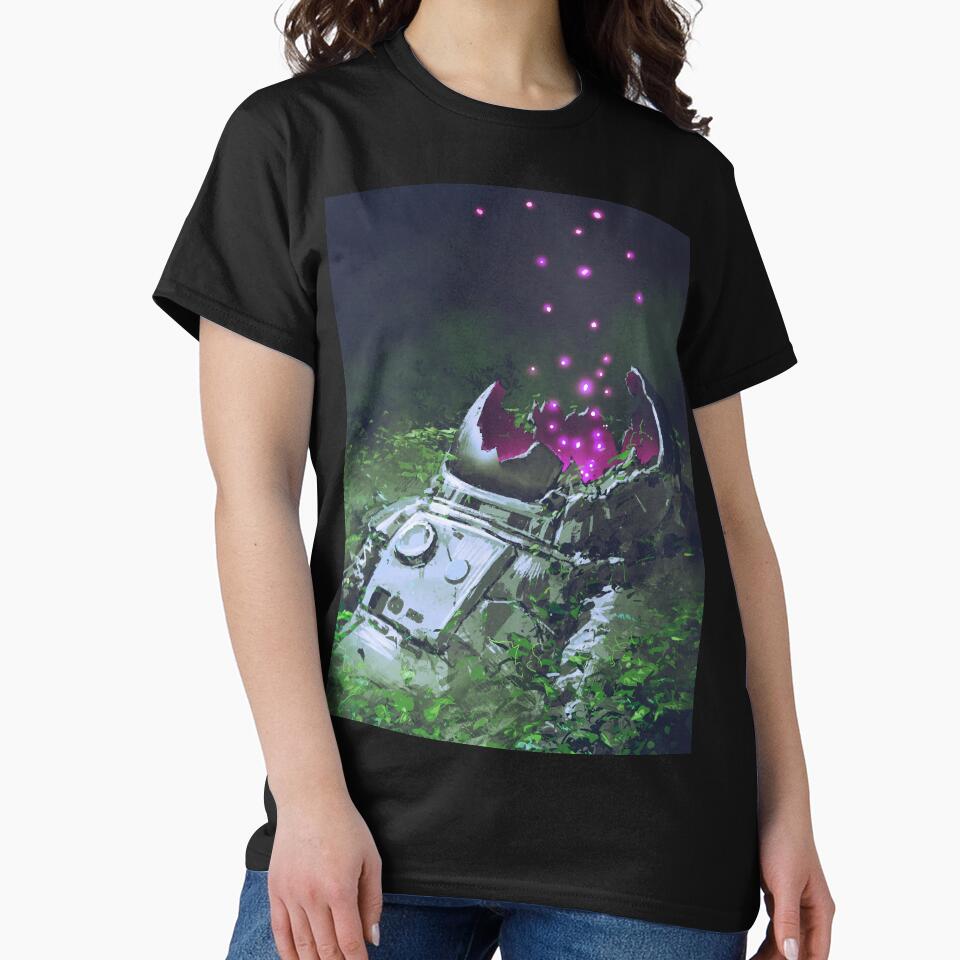 Remains Astronaut With Glowing Insects Covered With Plants Digital Art Style Painting by ONORMAL T-Shirts,... (Image 2)