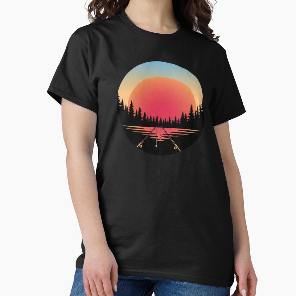 Peaceful Sunset Fishing Rod - Lake Forest Retro Sunset by DailySparks T-Shirts, Hoodie, Sweatshirt (Image 2)