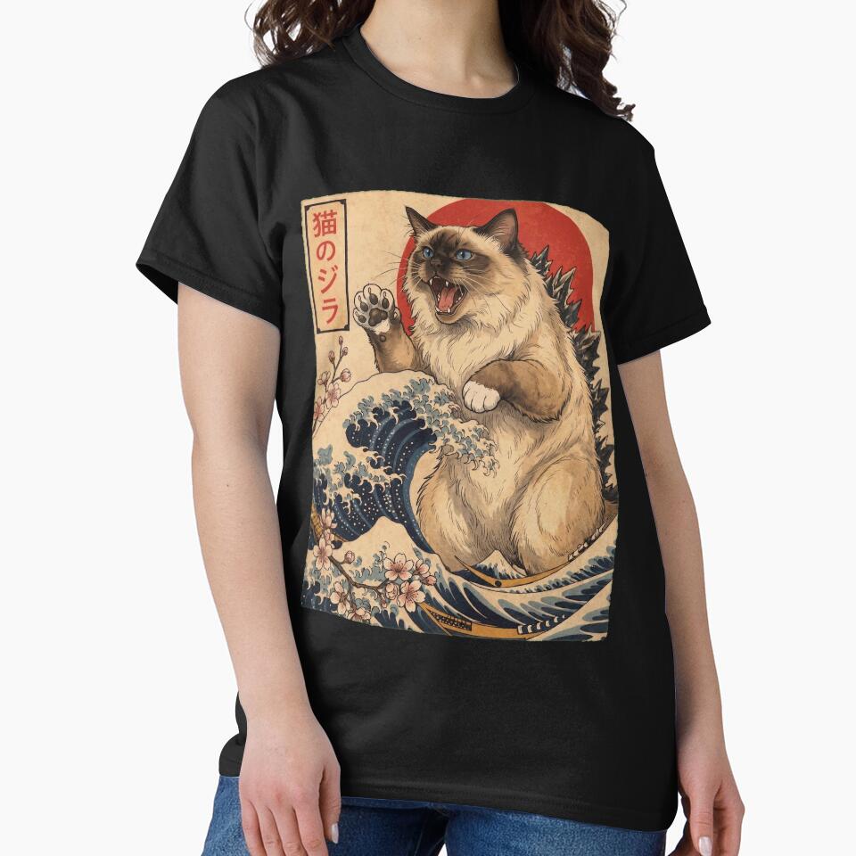Birman Catzilla Japanese Wave Art Cat Owner by TerryConnells