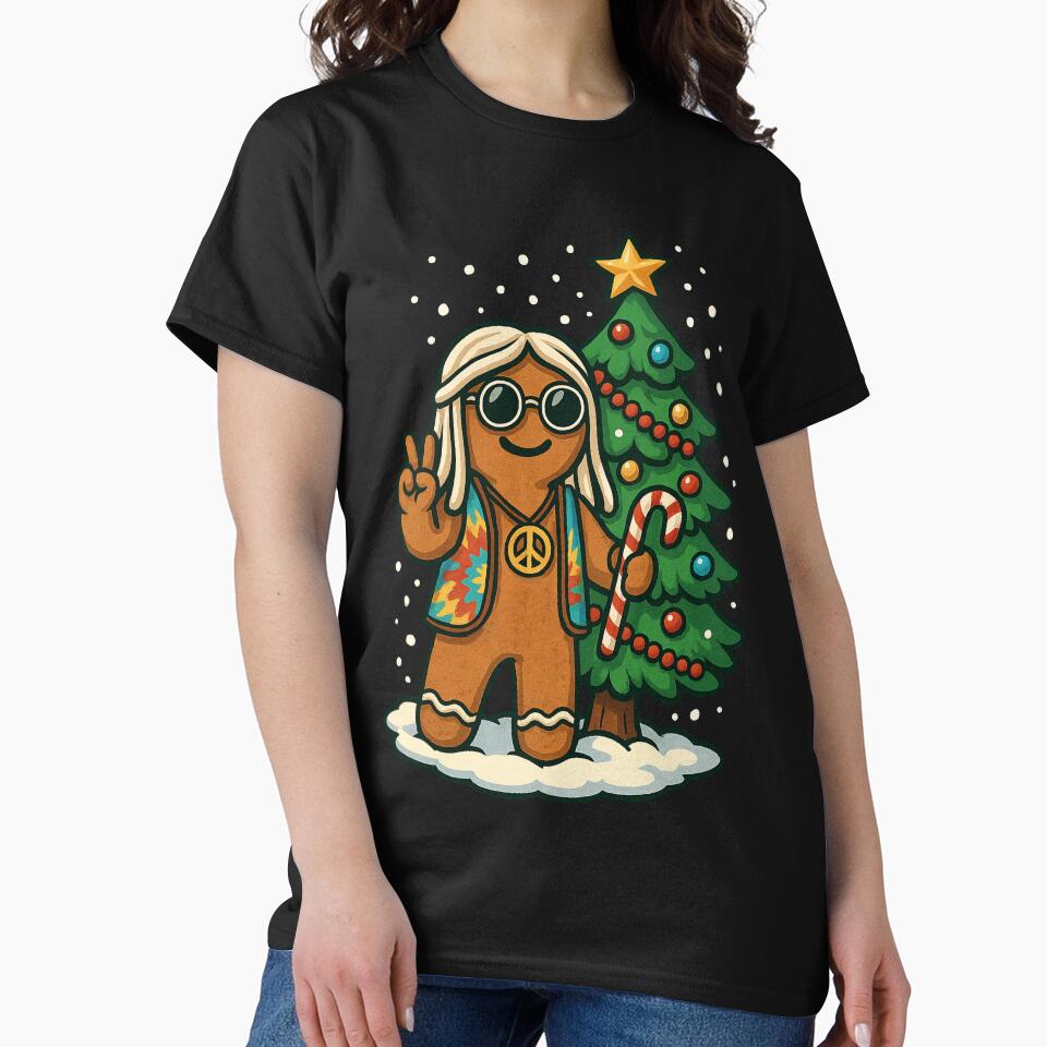 Hippie Christmas Gingerbread Man 70s Men Women Hippie by BlueBerry-Pengu T-Shirts, Hoodie, Sweatshirt (Image 2)