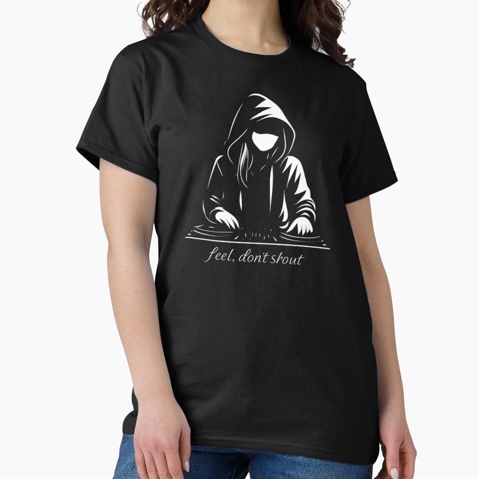 Feel Don’t Shout T-Shirt – Minimal Hoodie Art Dark Aesthetic Tee by KDesignCrafts Sweatshirt | BlankRebels.com (Image 2)