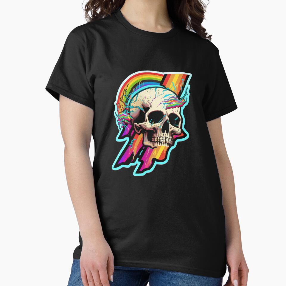 Skull Rainbow Flash Heavy Metal Funny Cute Lightning Bolt T Shirt For Men Women Hoodie Sweatshirt Sticker... (Image 2)