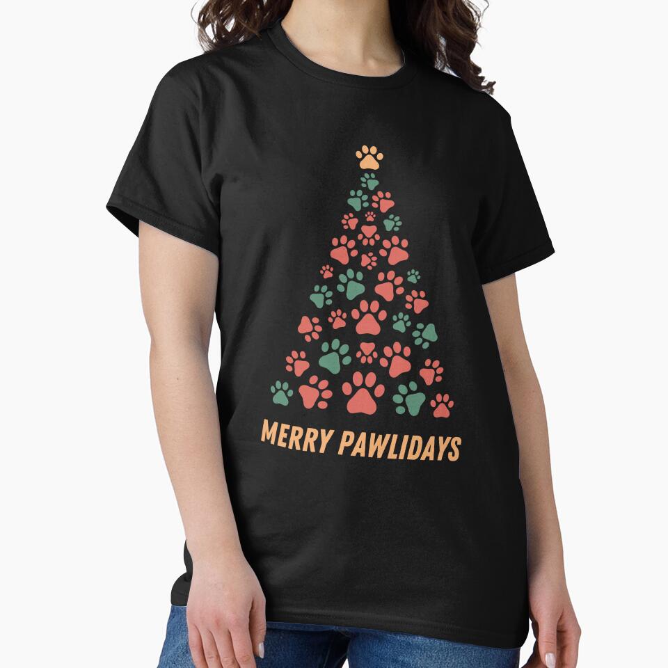 Merry Pawlidays Christmas Tree Dog Paw Print Design by CraftyrCreator T-Shirts, Hoodie, Sweatshirt (Image 2)