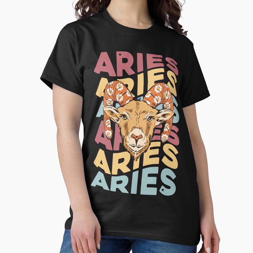 Star Ram Aries Zodiac - Astrology Retro Bohemian Red Blue Yellow Floral by KatandChase T-Shirts, Hoodie, Sweatshirt (Image 2)