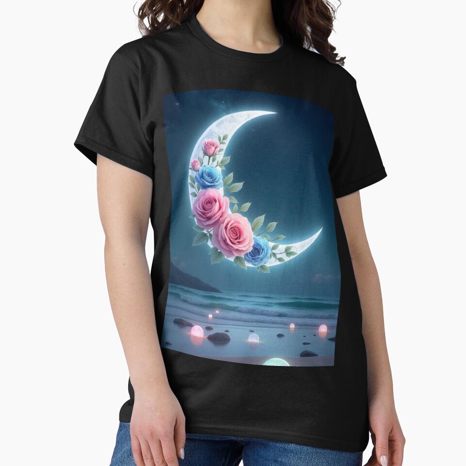 Valentines Day crescent moon with roses on the seashore landscape, valentine  landscape,valentine art,valentine... (Image 2)