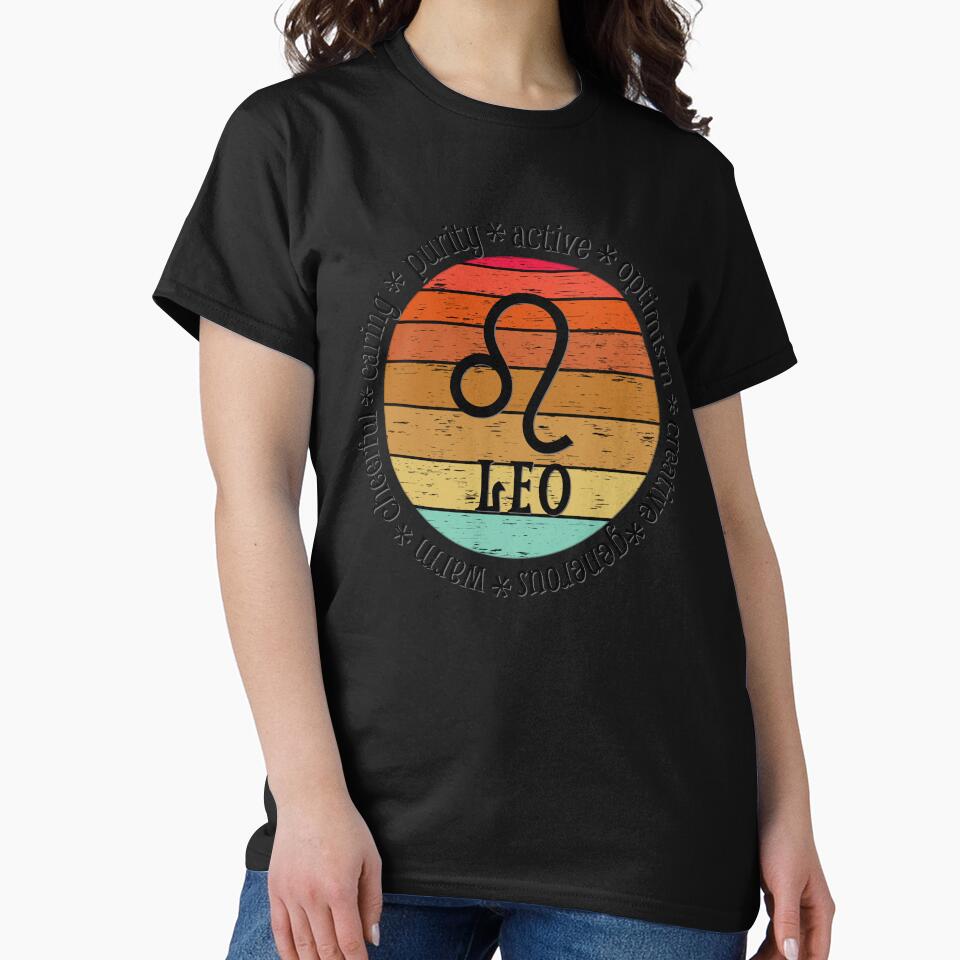 Leo,zodiac sign and lettering, sunset retro style by plastic2021 T-Shirts, Hoodie, Sweatshirt | BlankRebels.com (Image 2)