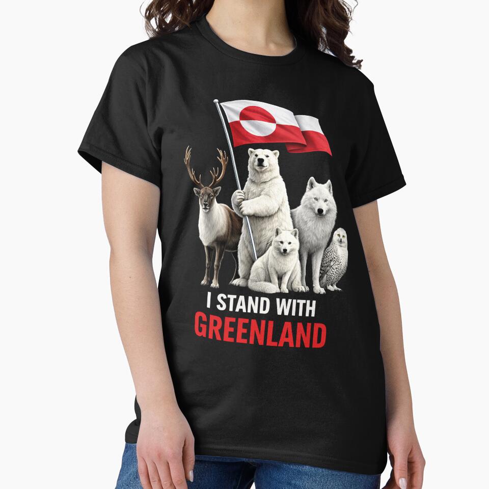 I Stand With Greenland – Greenland Flag & Arctic Wildlife | Polar Bear Wolf Fox Owl by PosiMCreations T-Shirts,... (Image 2)