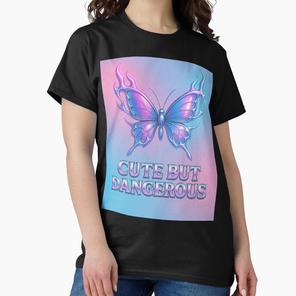 Cute But Dangerous – Y2K Chrome Butterfly T-Shirt Design by Laugh & Rewind Hoodie, Sweatshirt | BlankRebels.com (Image 2)