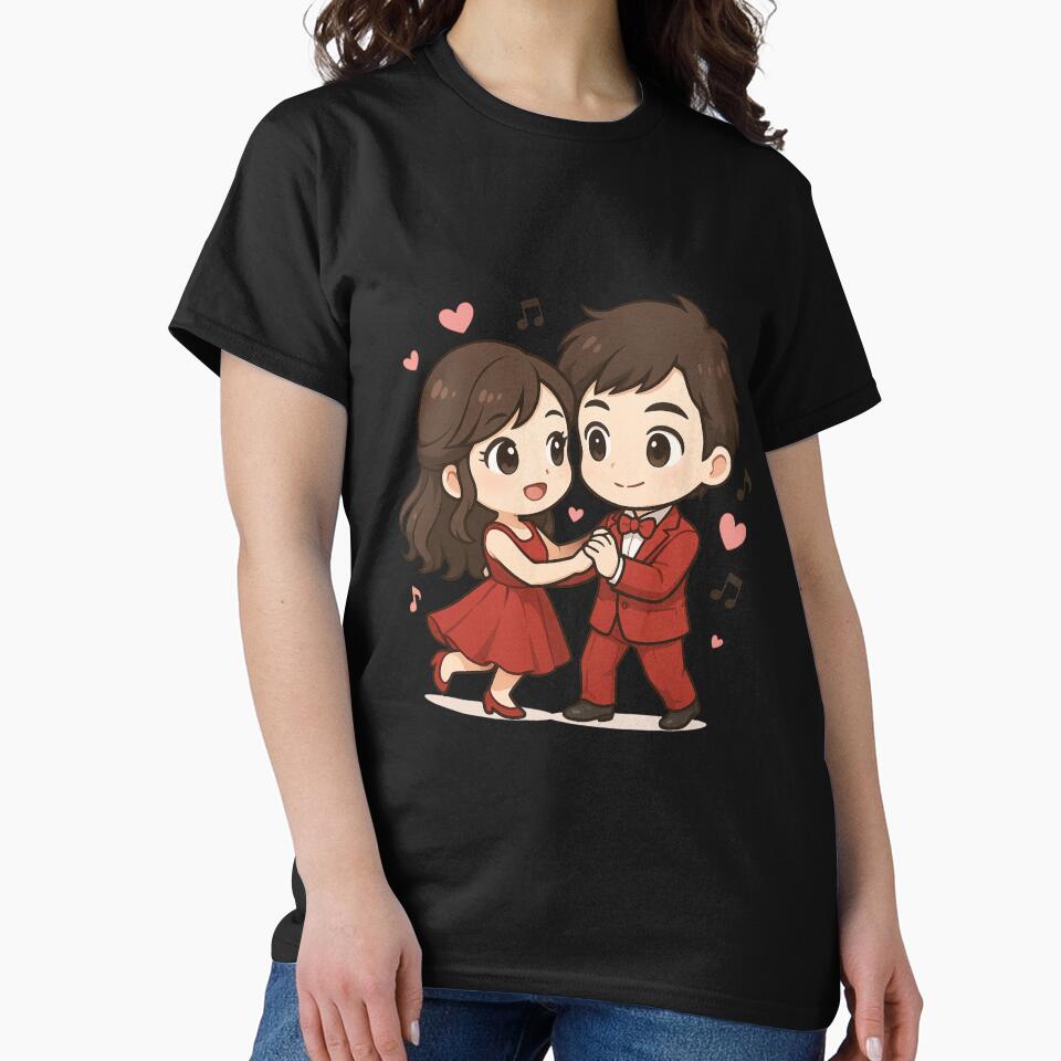 Chibi Couple Dancing with Musical Notes – Cute Valentine Ball Style Illustration by ColorSplash123 T-Shirts,... (Image 2)