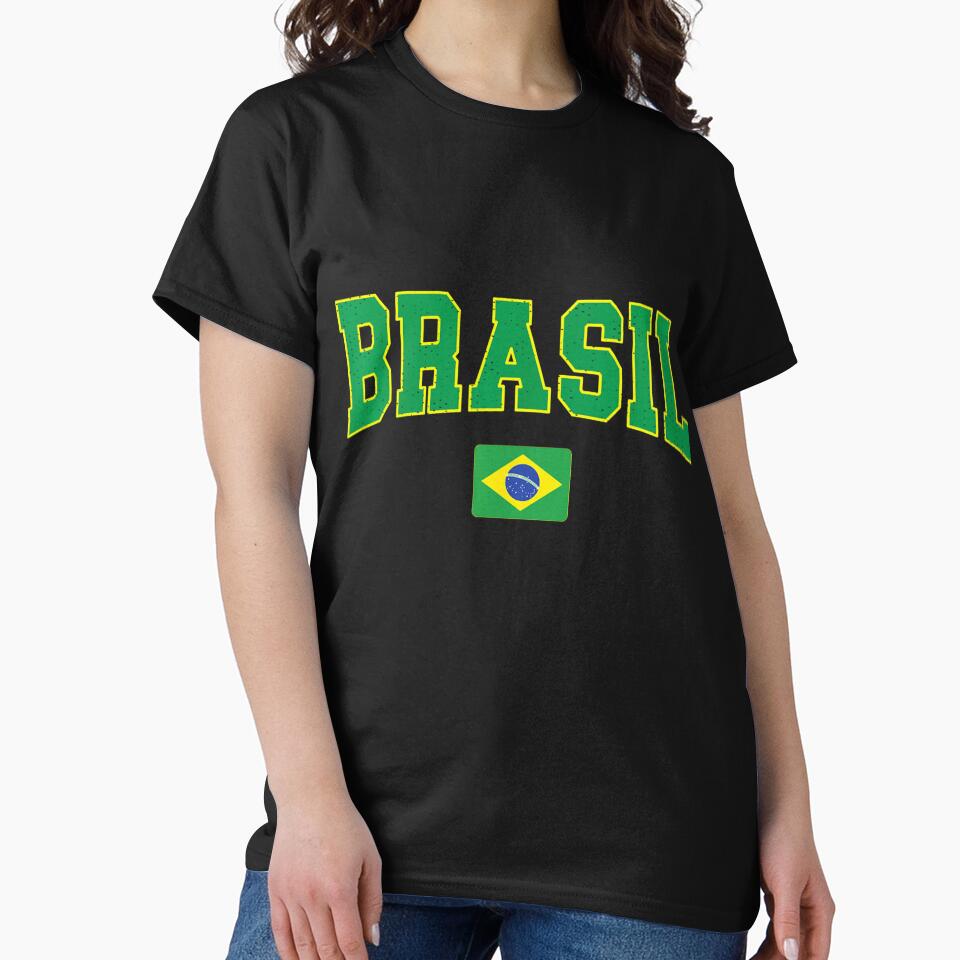 Brasil Flag Athletic Distressed Vintage Soccer Typography Sports Graphic Art by DienesAngele