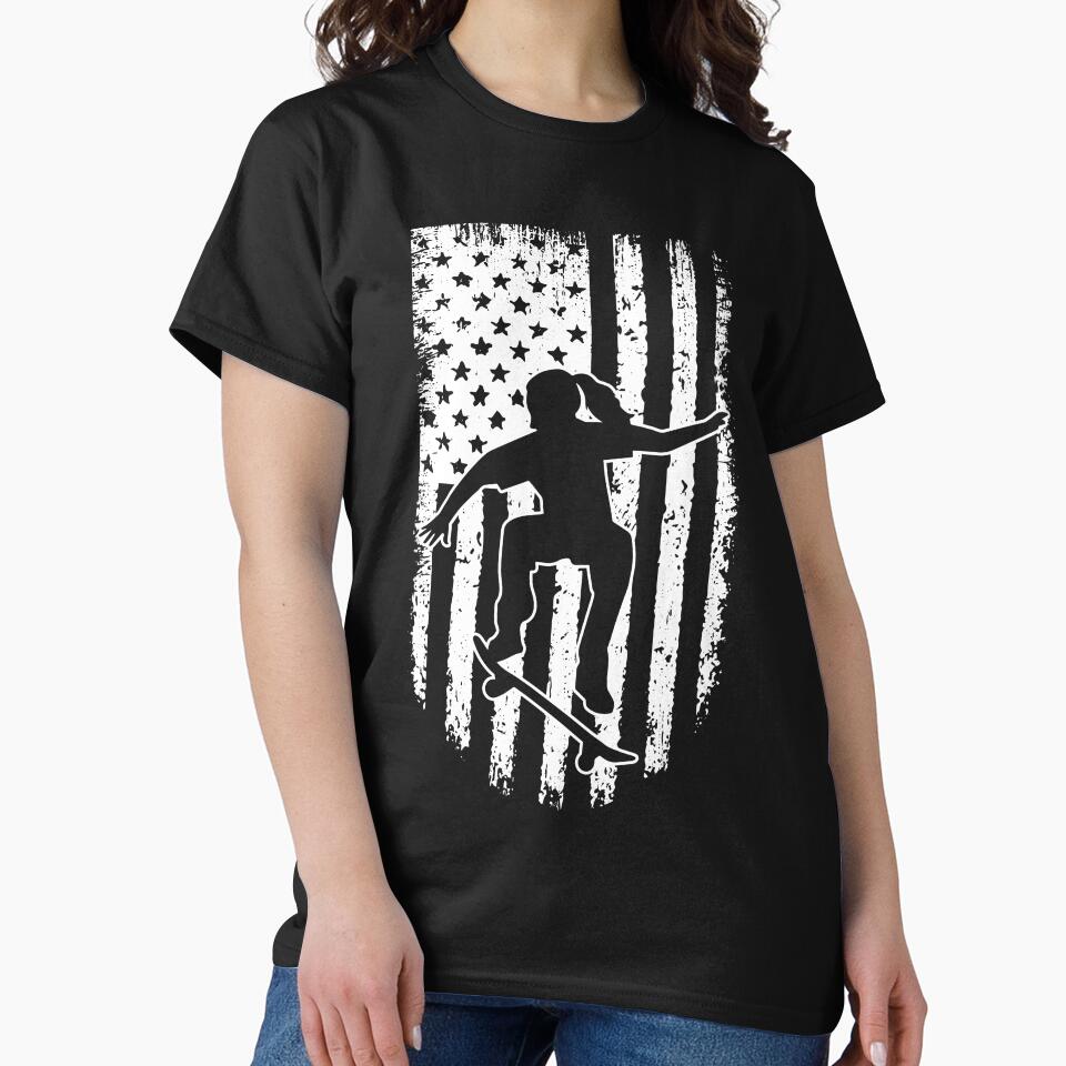 Skateboarding USA Flag Black White T-Shirts, Hoodie, Sweatshirt