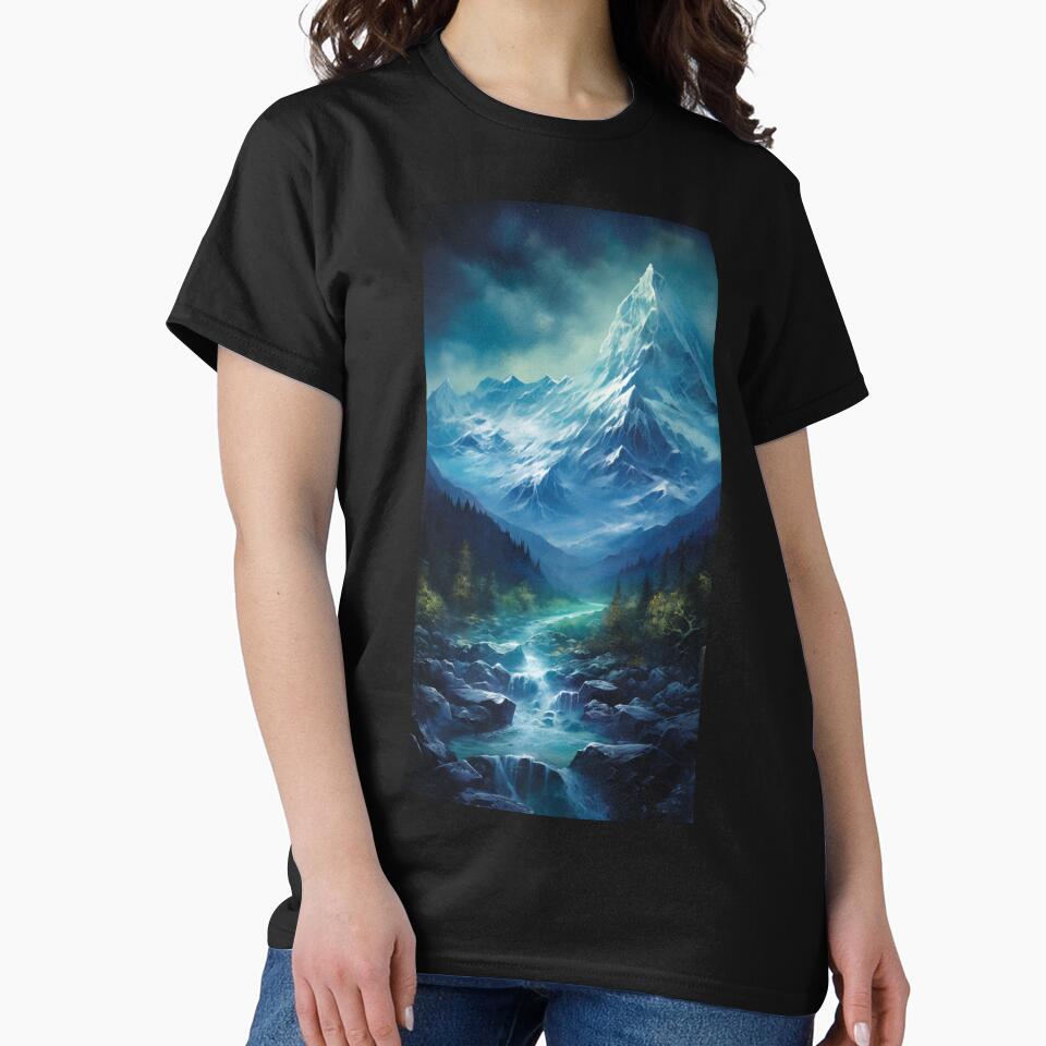 Fantasy Landscape Snowy Mountain Peak T-Shirts, Hoodie, Sweatshirt