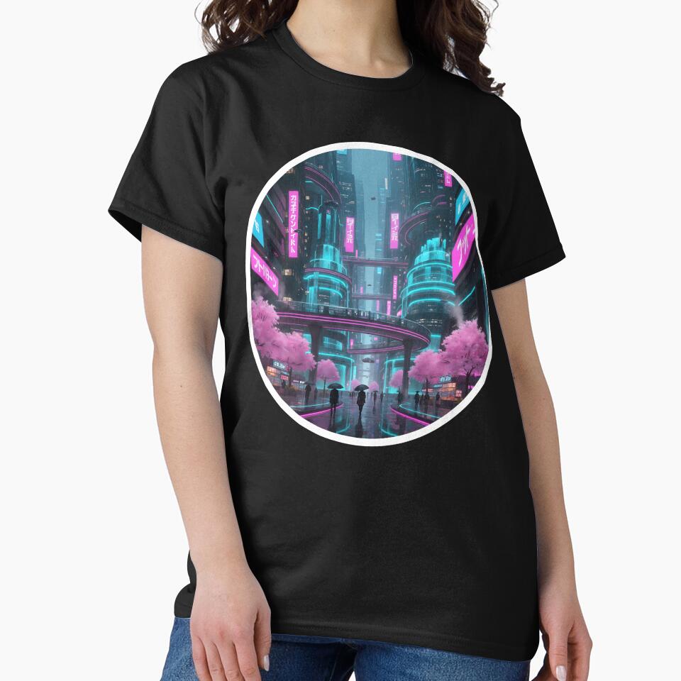 Cyberpunk City: Cherry Blossom Rain. by VirtualRealPicture T-Shirts, Hoodie, Sweatshirt | BlankRebels.com (Image 2)