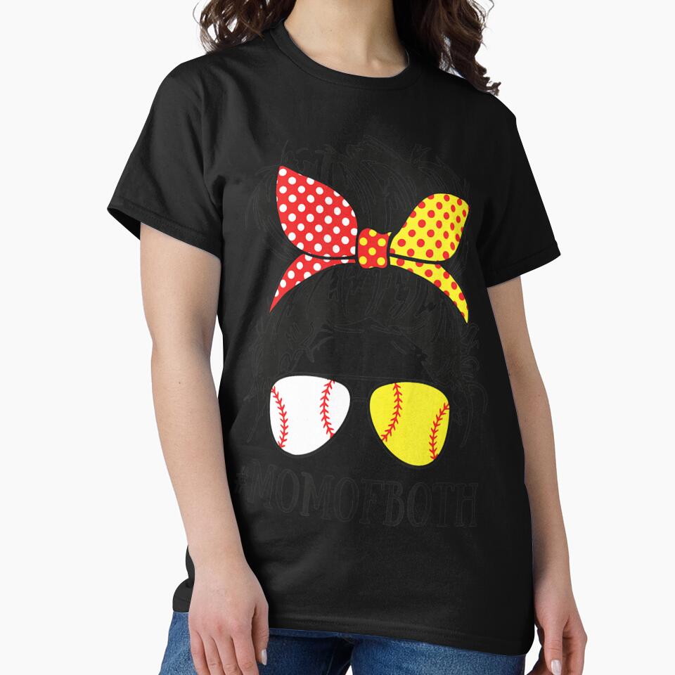 Mom Of Both Baseball Mom Softball Mom Messy Bun by Overby Quintanilla T-Shirts, Hoodie, Sweatshirt (Image 2)