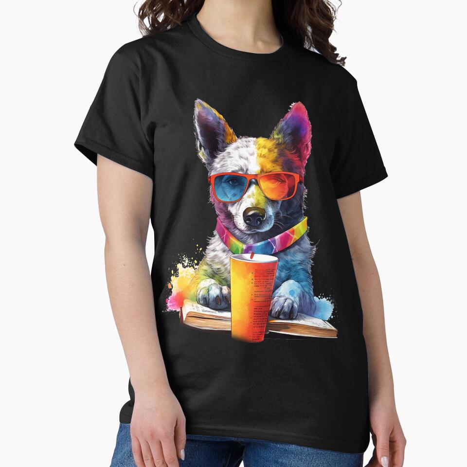 Books and coffee and dogs with sunglasses and social justice Art Illustration by Shuvra Gain T-Shirts, Hoodie,... (Image 2)