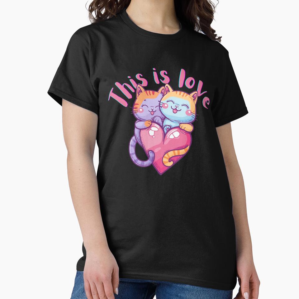 Retro Y2K Aesthetic Cats Love Graphic T-Shirt - Trendy Valentine's Day Outfit by illeN-Art-World Hoodie, Sweatshirt (Image 2)